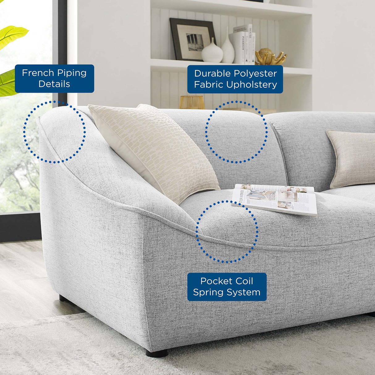 Comprise 2-Piece Upholstered Loveseat - Casual Modern & French Piping Detail