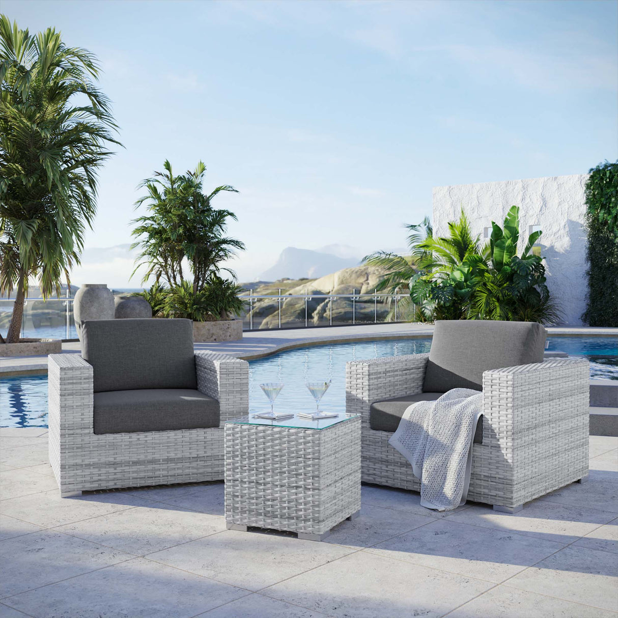 Convene 3-Piece Outdoor Patio Set - Modern Coastal & Weather-Resistant Wicker
