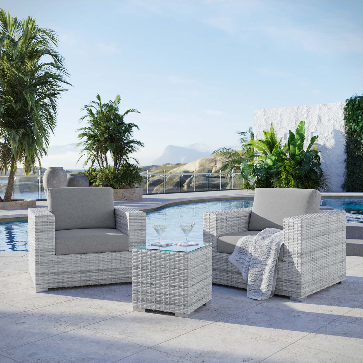 Convene 3-Piece Outdoor Patio Set - Modern Coastal & Weather-Resistant Wicker