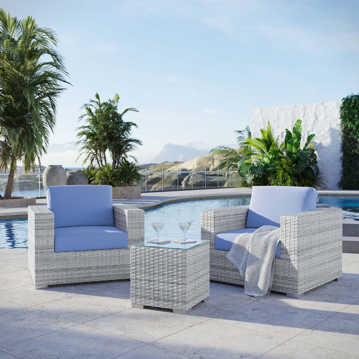 Convene 3-Piece Outdoor Patio Set - Modern Coastal & Weather-Resistant Wicker