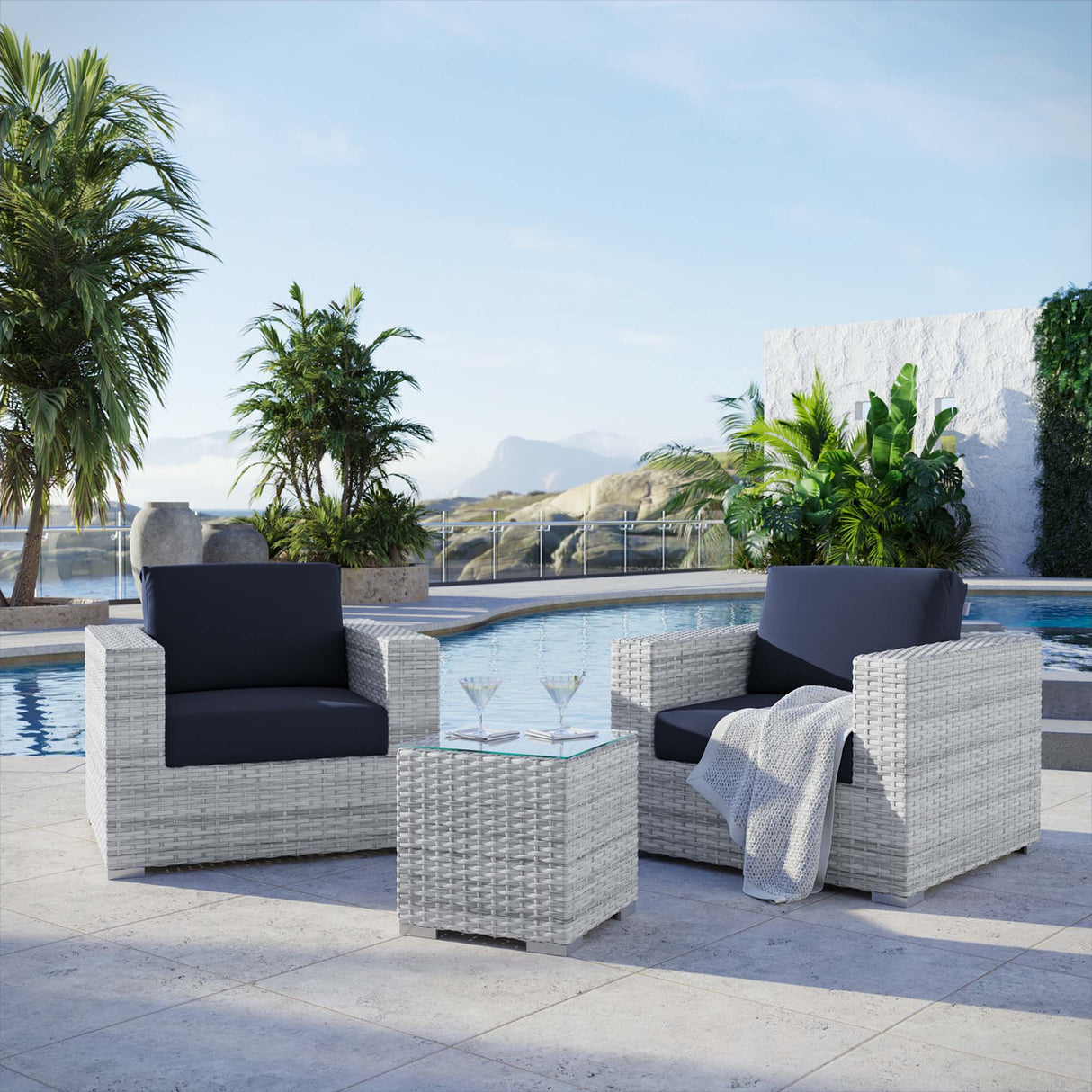 Convene 3-Piece Outdoor Patio Set - Modern Coastal & Weather-Resistant Wicker