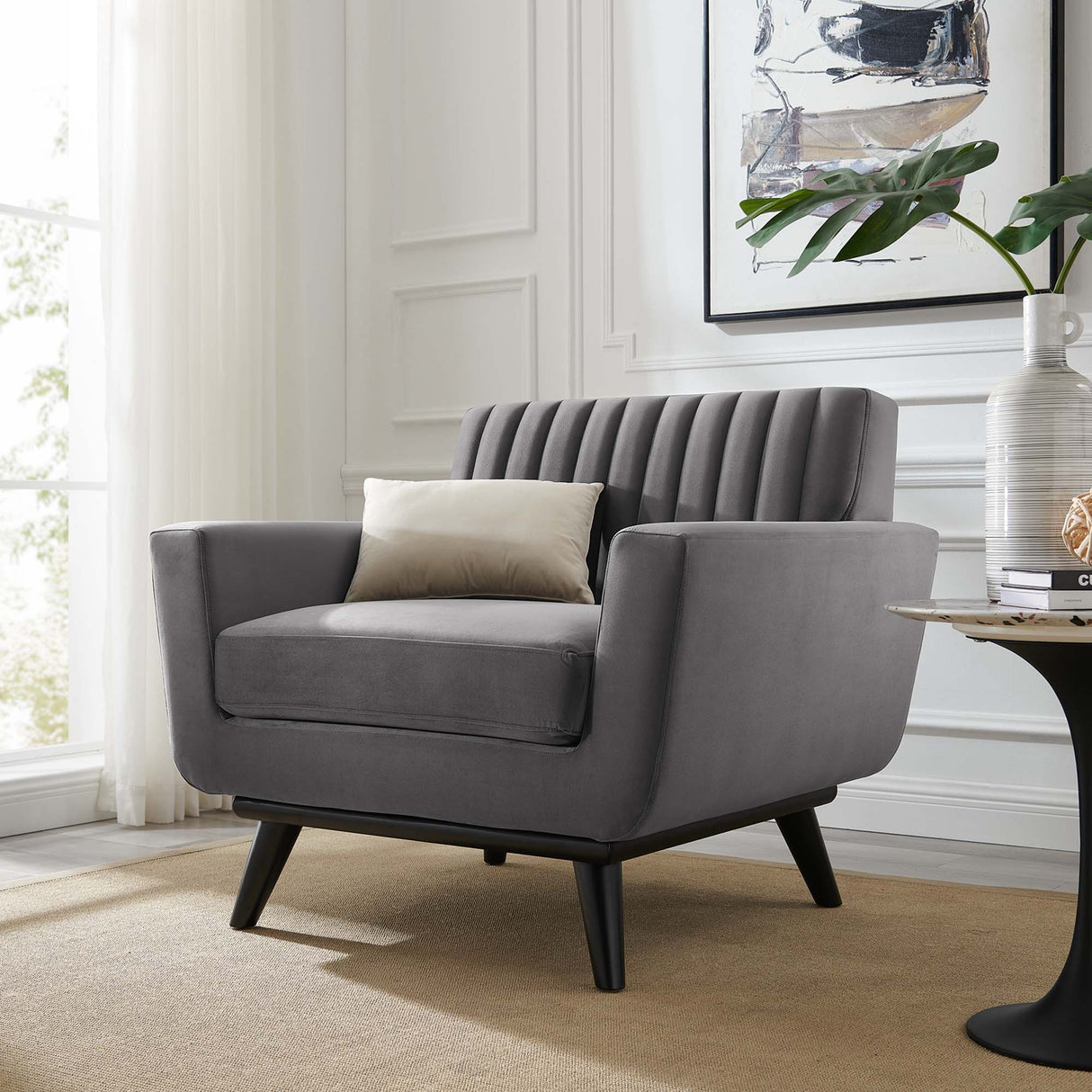 Engage Channel Tufted Performance Velvet Armchair - Mid-Century Modern & Stain-Resistant