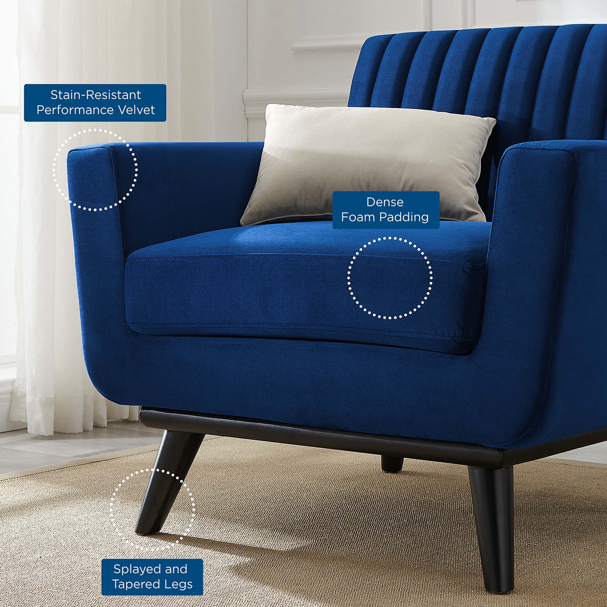 Engage Channel Tufted Performance Velvet Armchair - Mid-Century Modern & Stain-Resistant