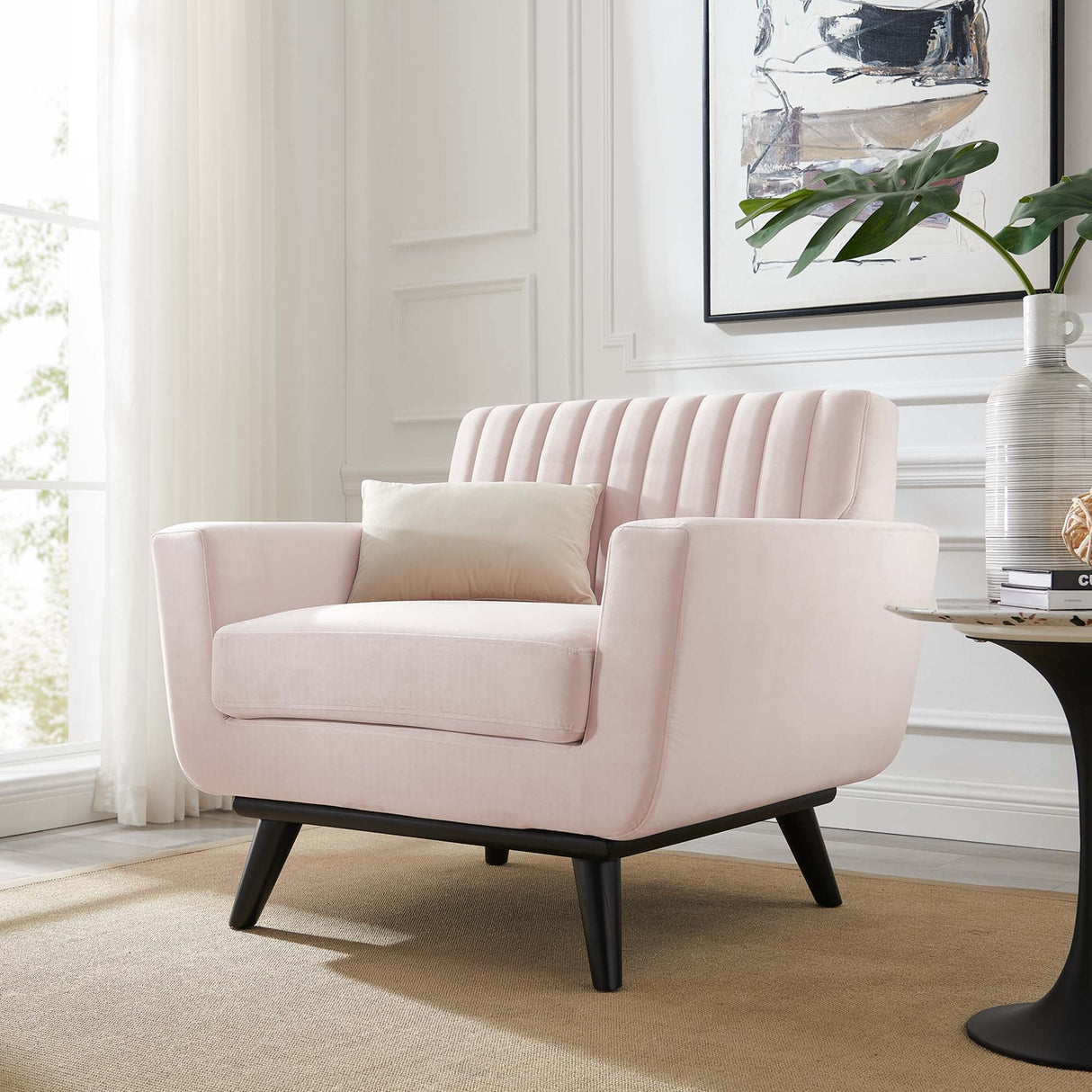 Engage Channel Tufted Performance Velvet Armchair - Mid-Century Modern & Stain-Resistant