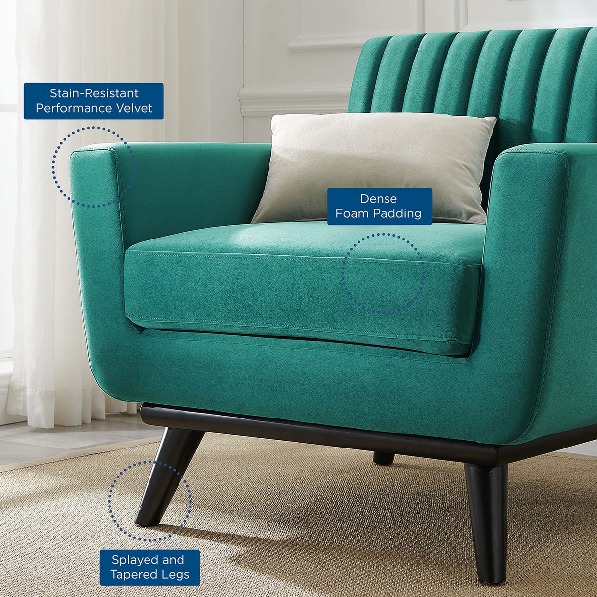 Engage Channel Tufted Performance Velvet Armchair - Mid-Century Modern & Stain-Resistant
