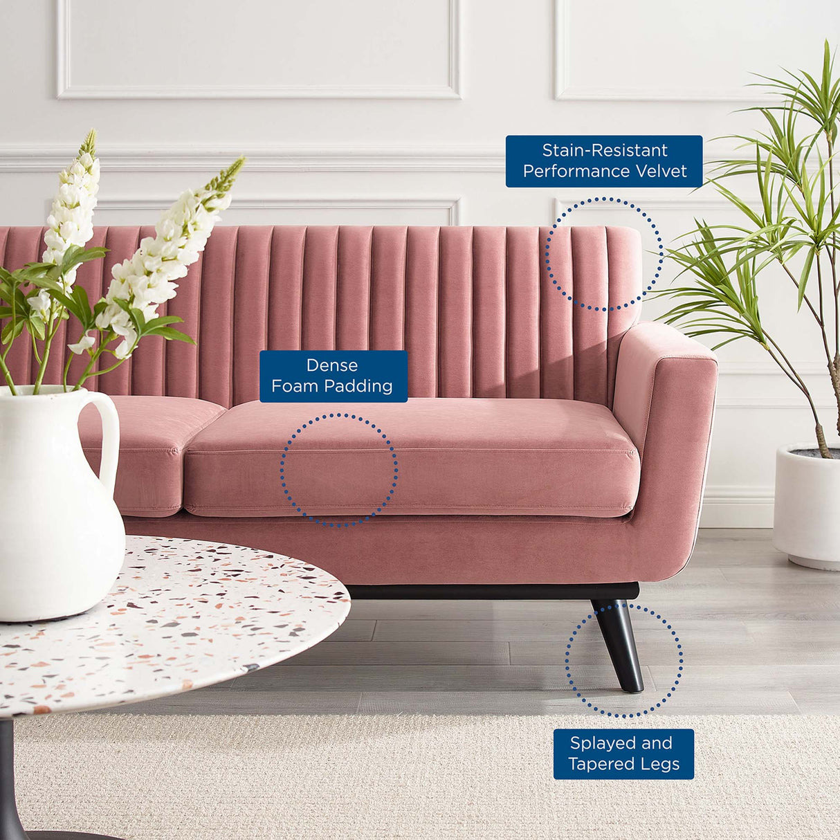 Engage Channel Tufted Performance Velvet Loveseat - Glam Deco & Stain-Resistant Living Room Seating