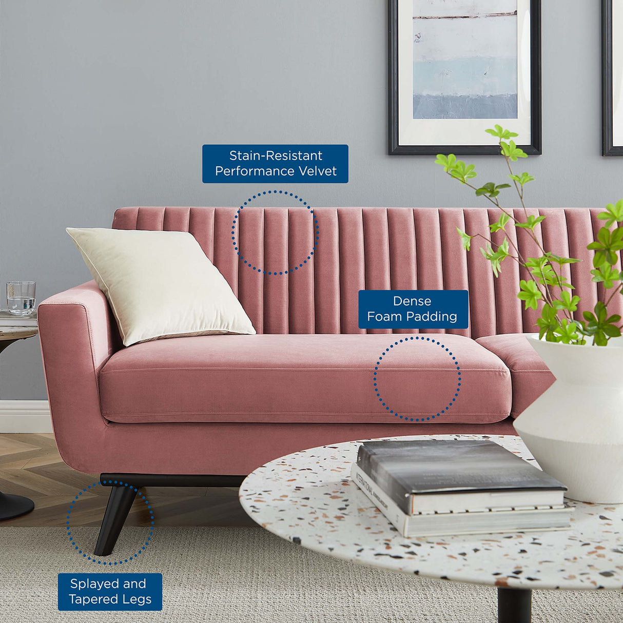 Engage Channel Tufted Performance Velvet Sofa - Mid-Century Modern & Stain-Resistant