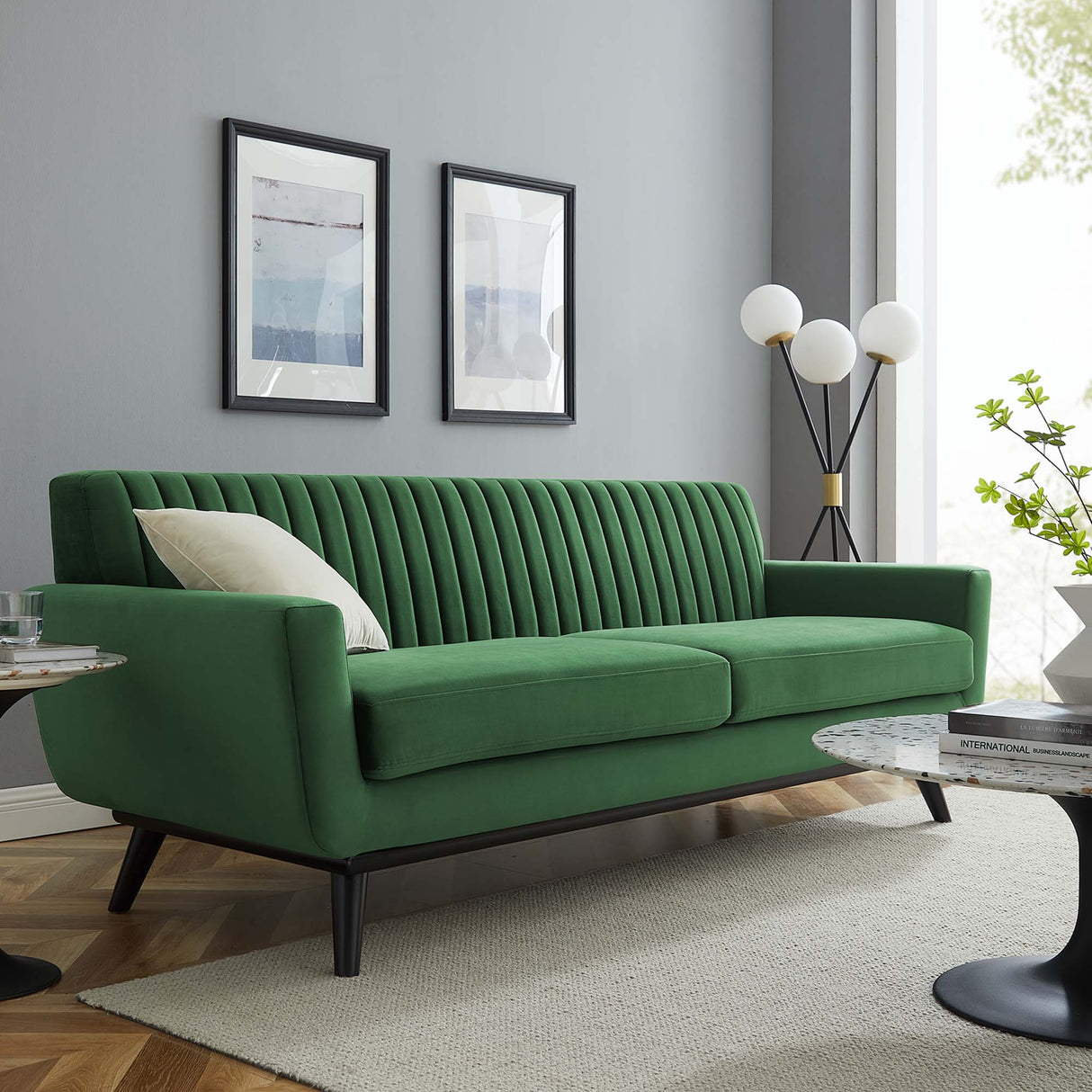 Engage Channel Tufted Performance Velvet Sofa - Mid-Century Modern & Stain-Resistant