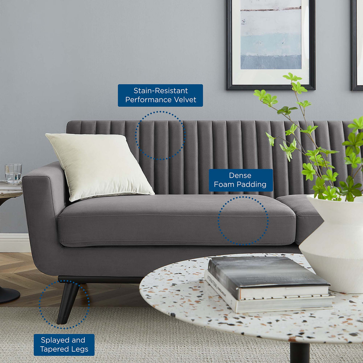 Engage Channel Tufted Performance Velvet Sofa - Mid-Century Modern & Stain-Resistant