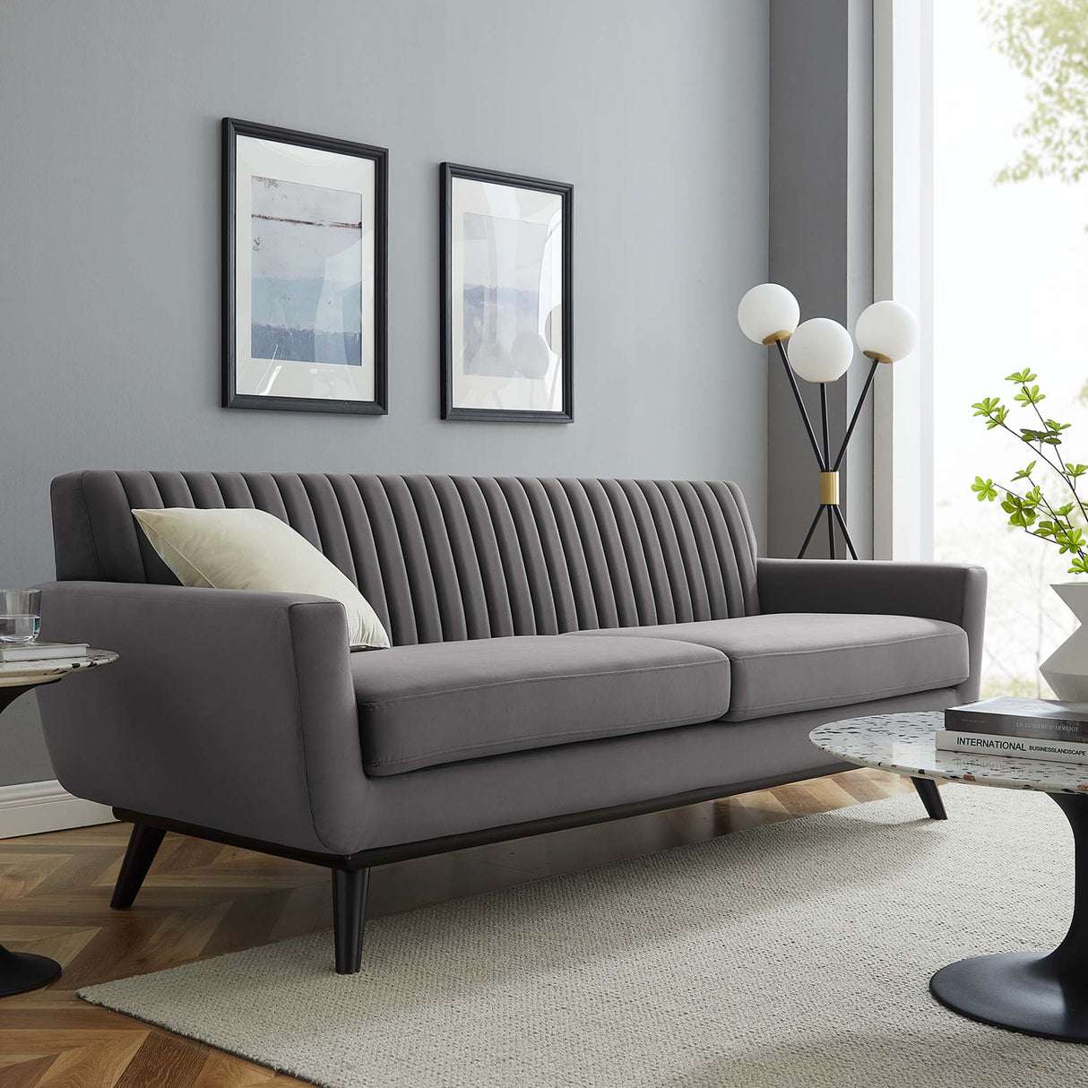 Engage Channel Tufted Performance Velvet Sofa - Mid-Century Modern & Stain-Resistant