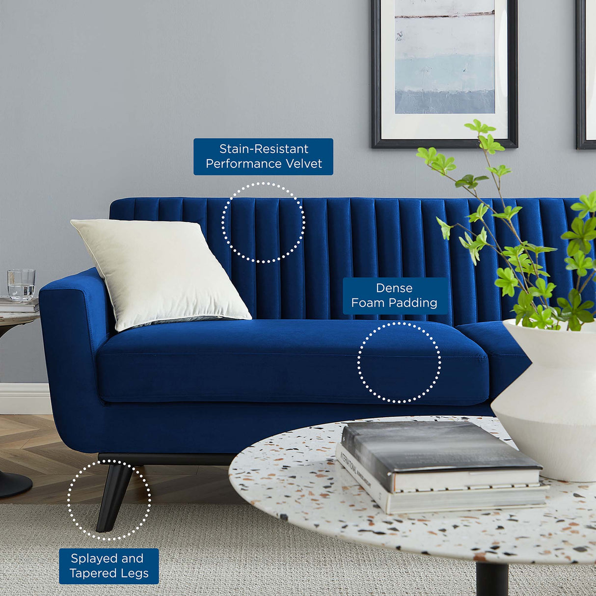 Engage Channel Tufted Performance Velvet Sofa - Mid-Century Modern & Stain-Resistant