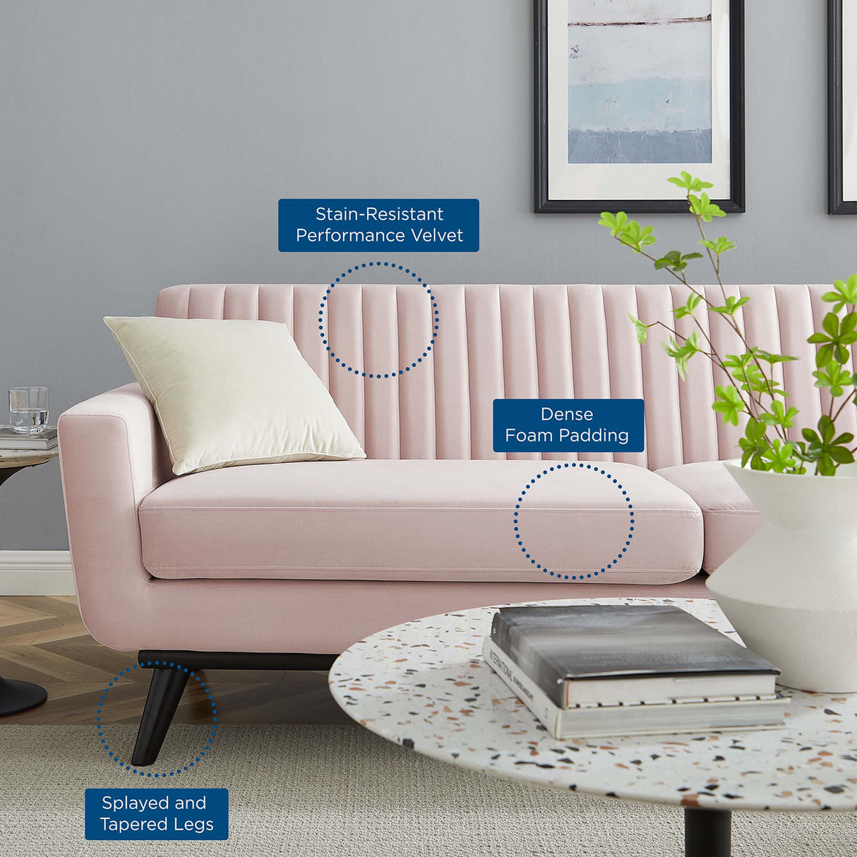 Engage Channel Tufted Performance Velvet Sofa - Mid-Century Modern & Stain-Resistant