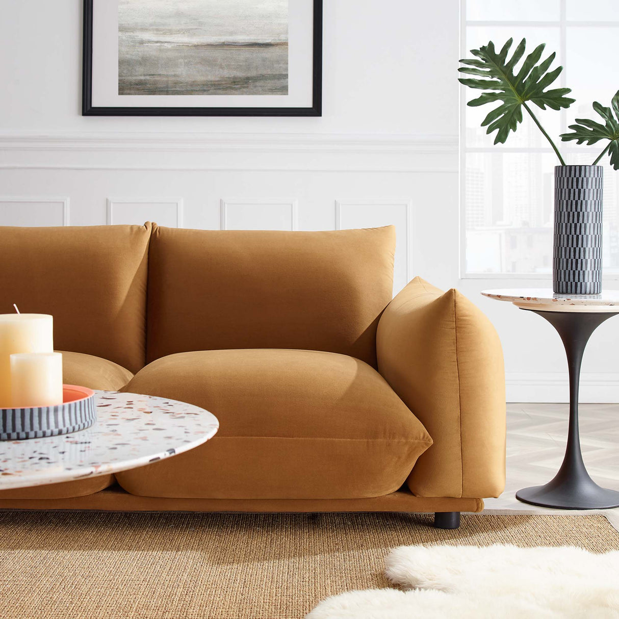 Copious Performance Velvet Sofa - Glam Deco & Overstuffed Comfort