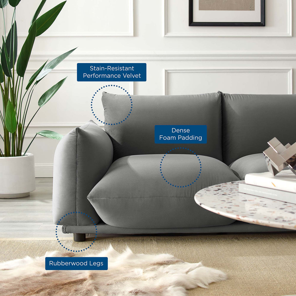 Copious Performance Velvet Loveseat - Modern Glam & Stain-Resistant Overstuffed Comfort