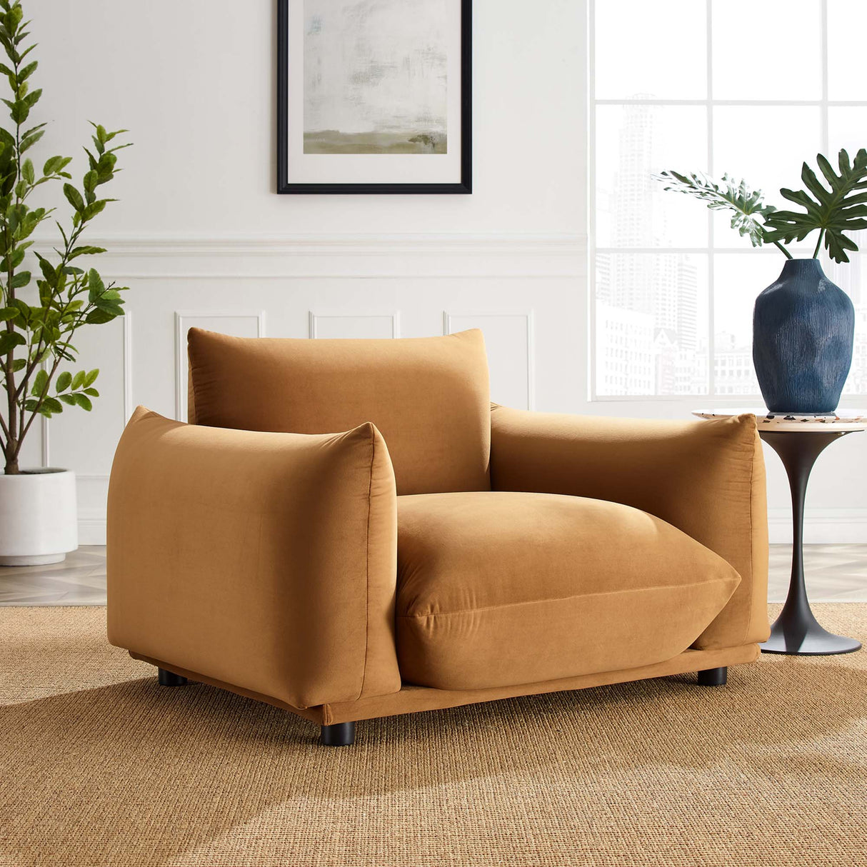 Copious Overstuffed Performance Velvet Armchair - Retro Glam & Stain-Resistant