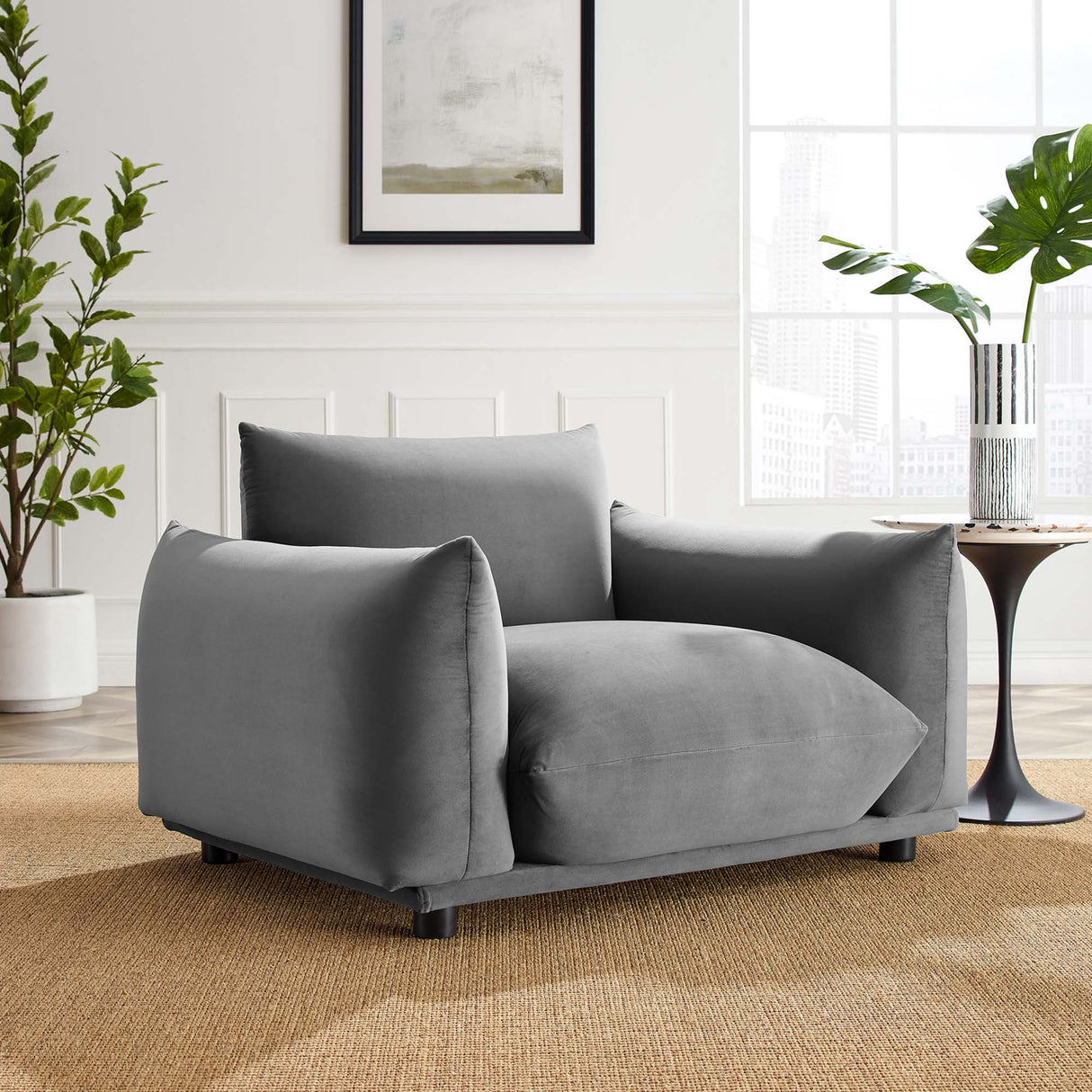 Copious Overstuffed Performance Velvet Armchair - Retro Glam & Stain-Resistant