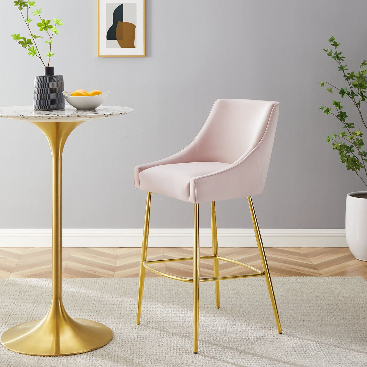 Discern Performance Velvet Bar Stool - Mid-Century Modern & Brushed Gold Accents