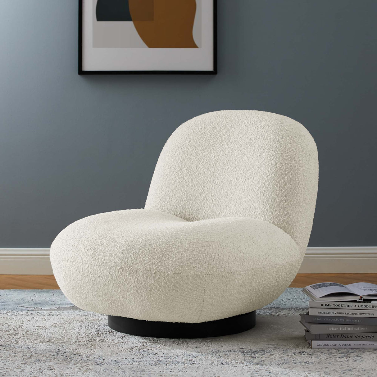 Kindred Boucle Upholstered Swivel Chair - Mid-Century Modern & 360-Degree Function