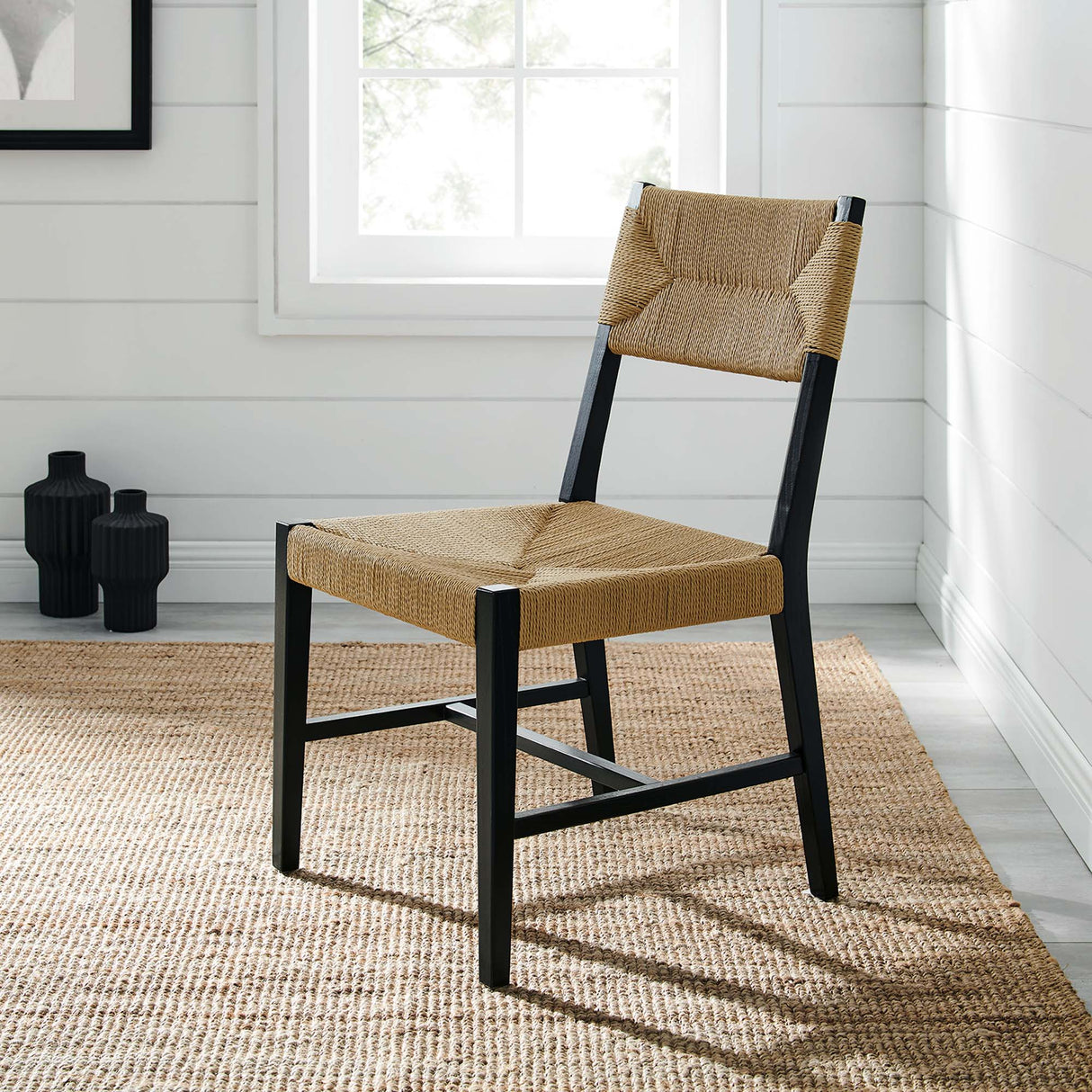 Bodie Wood Dining Chair - Coastal Modern & Woven Paper Rope Seat