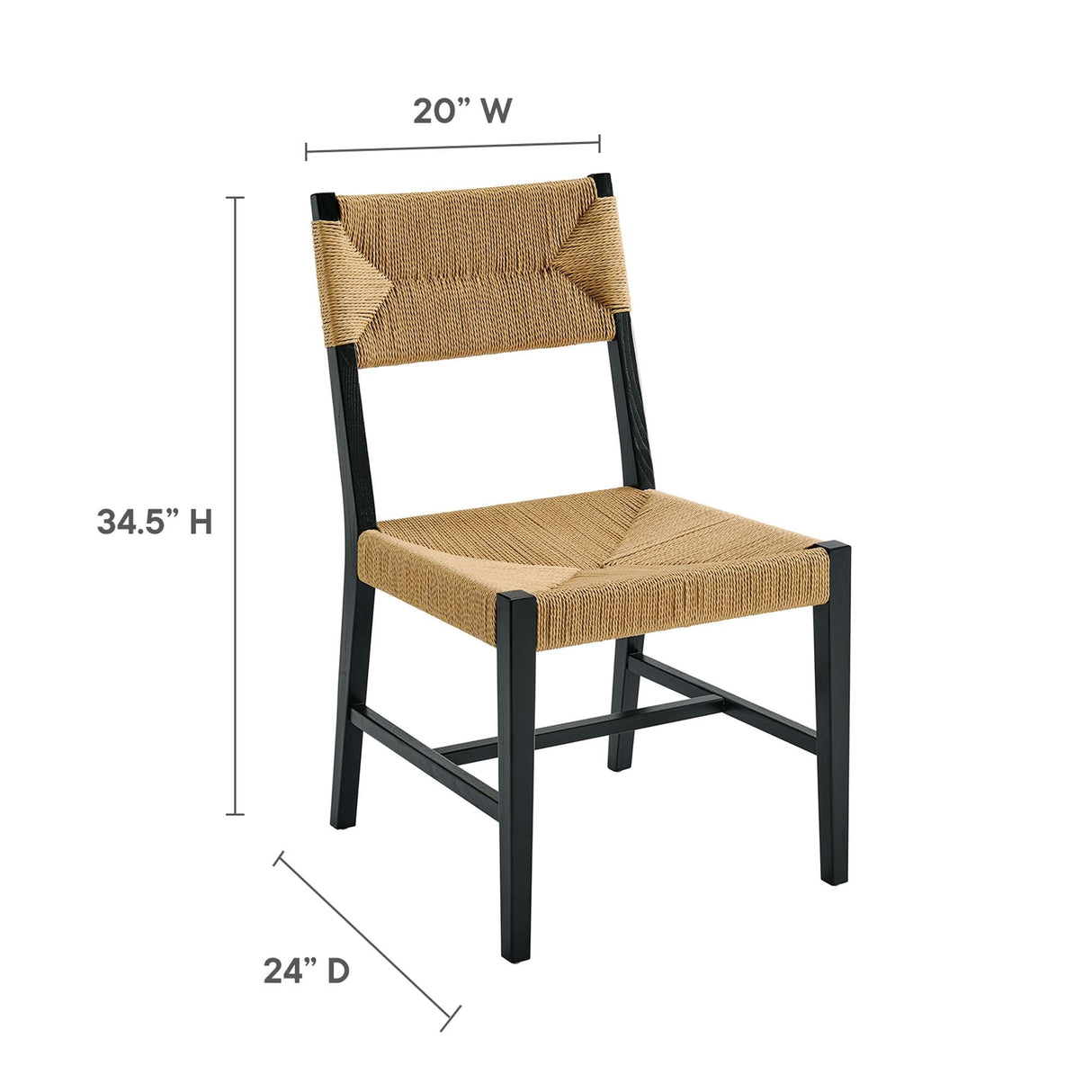 Bodie Wood Dining Chair - Coastal Modern & Woven Paper Rope Seat