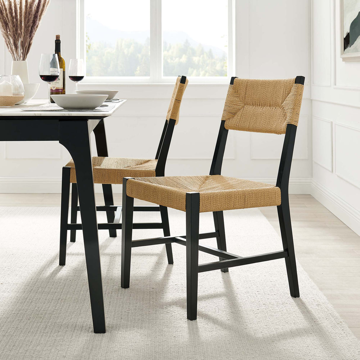 Bodie Wood Dining Chair - Coastal Modern & Woven Paper Rope Seat