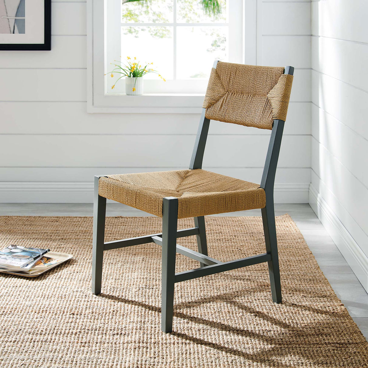 Bodie Wood Dining Chair - Coastal Modern & Woven Paper Rope Seat