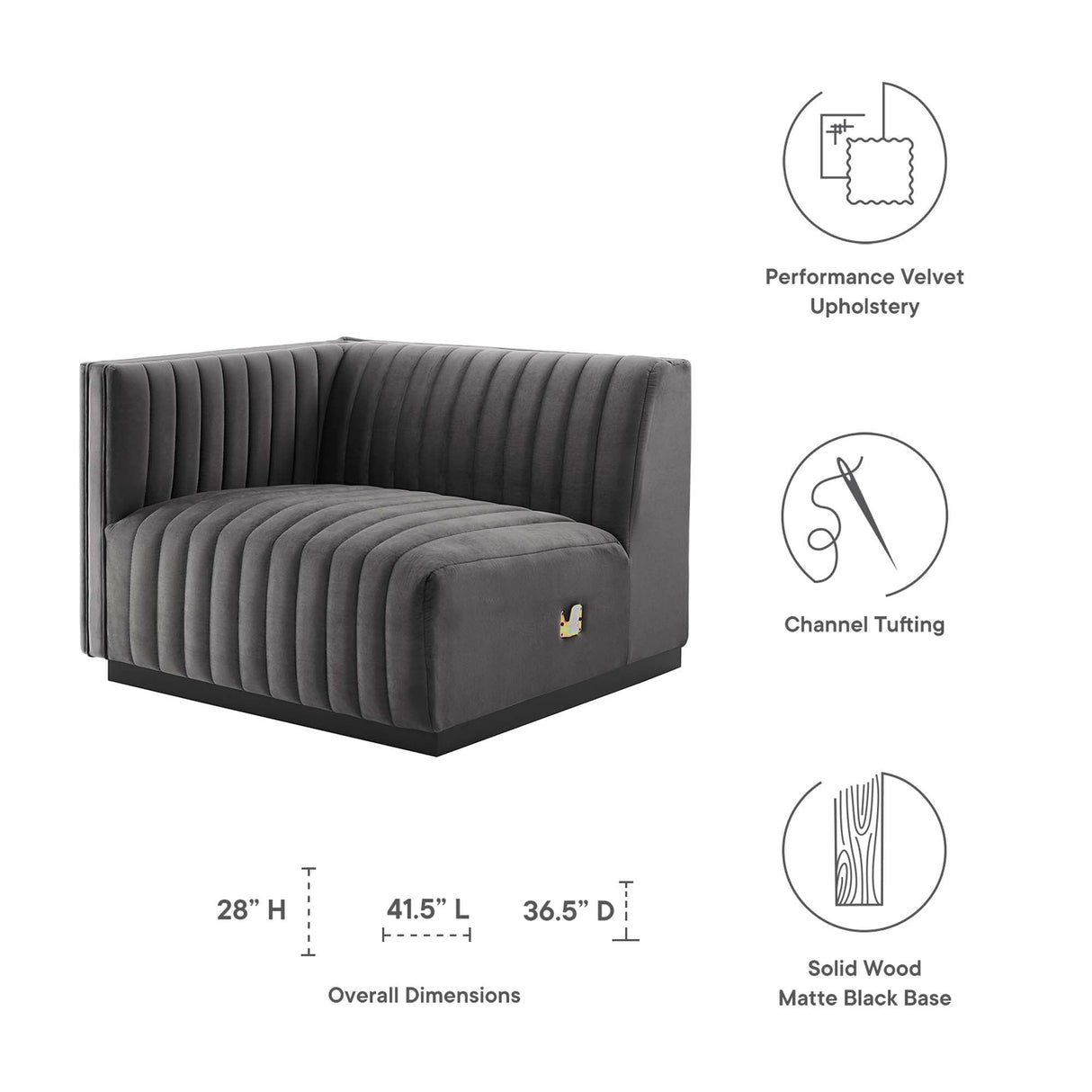 Conjure Channel Tufted Performance Velvet Left-Arm Chair - Modern Glam & Stain-Resistant