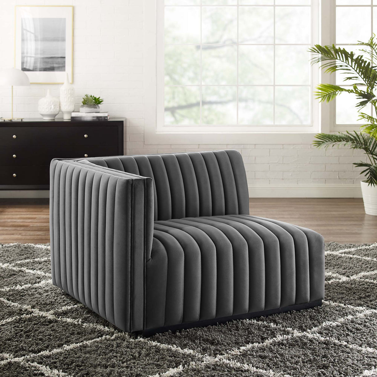 Conjure Channel Tufted Performance Velvet Left-Arm Chair - Modern Glam & Stain-Resistant