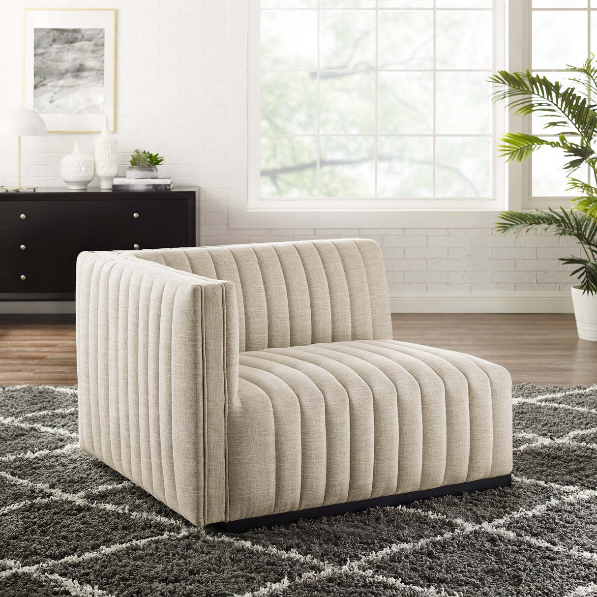 Conjure Channel Tufted Upholstered Fabric Left-Arm Chair - Modern Glam & Modular Seating