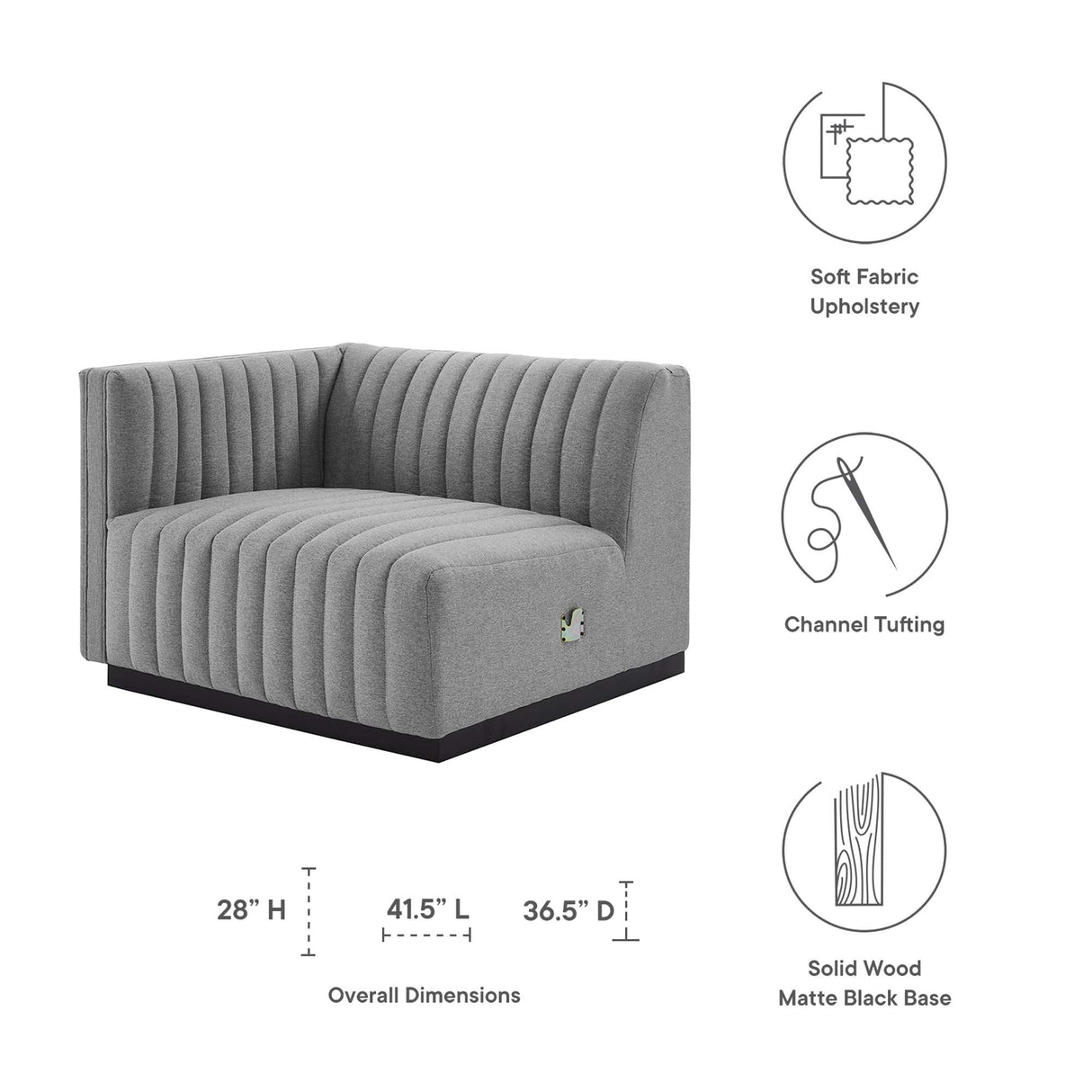 Conjure Channel Tufted Upholstered Fabric Left-Arm Chair - Modern Glam & Modular Seating