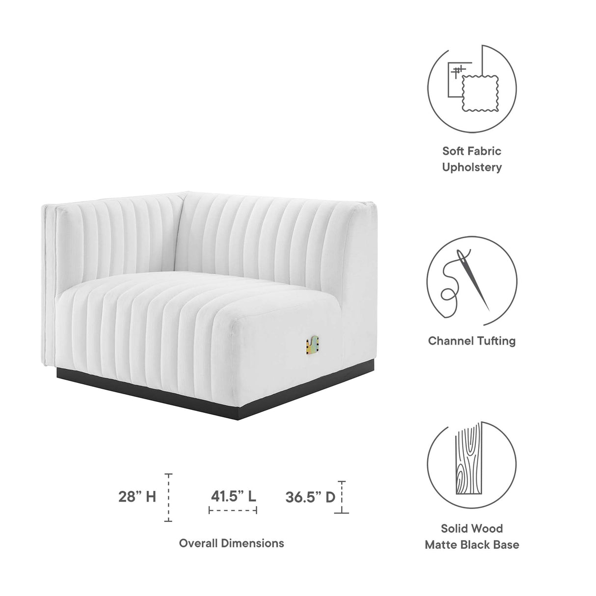 Conjure Channel Tufted Upholstered Fabric Left-Arm Chair - Modern Glam & Modular Seating
