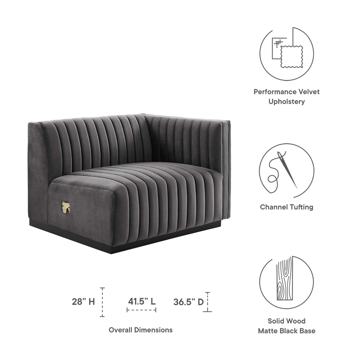 Conjure Channel Tufted Performance Velvet Right-Arm Chair - Modern Glam & Stain-Resistant