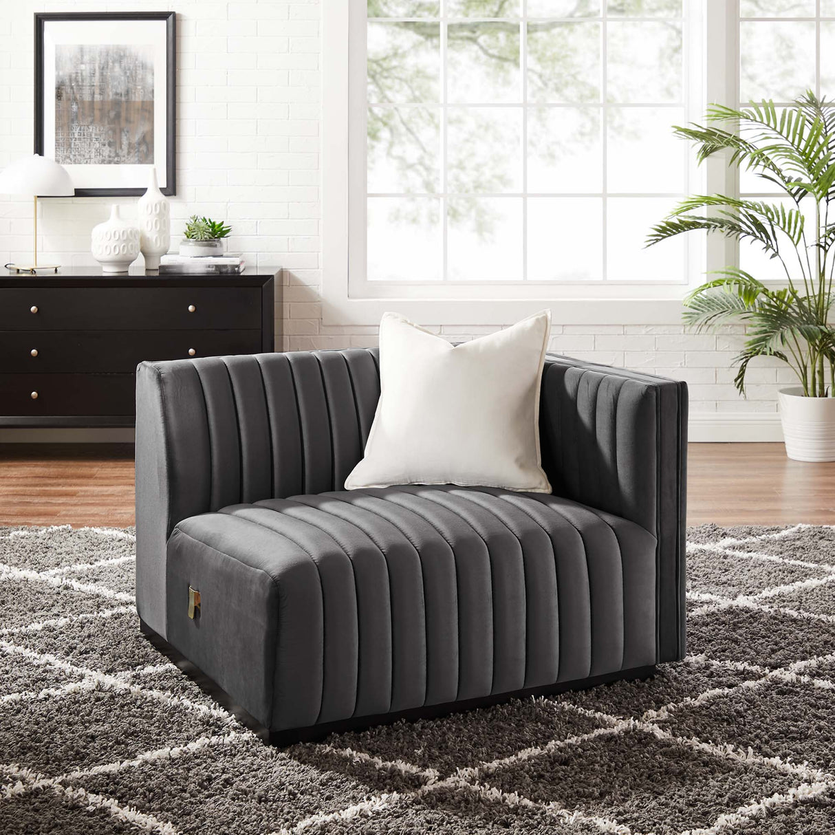 Conjure Channel Tufted Performance Velvet Right-Arm Chair - Modern Glam & Stain-Resistant