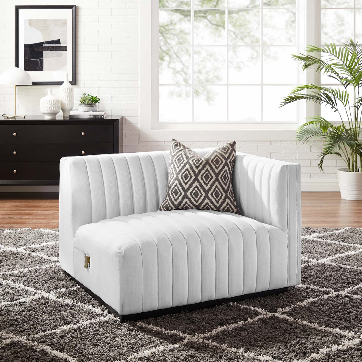 Conjure Channel Tufted Upholstered Fabric Right-Arm Chair - Modern Glam & Modular Sectional Seating