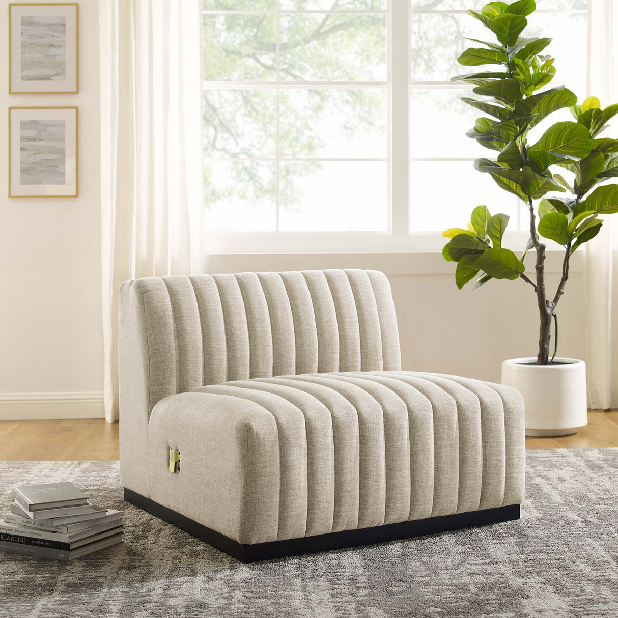 Conjure Channel Tufted Upholstered Fabric Armless Chair - Modern Glam & Vertical Tufting