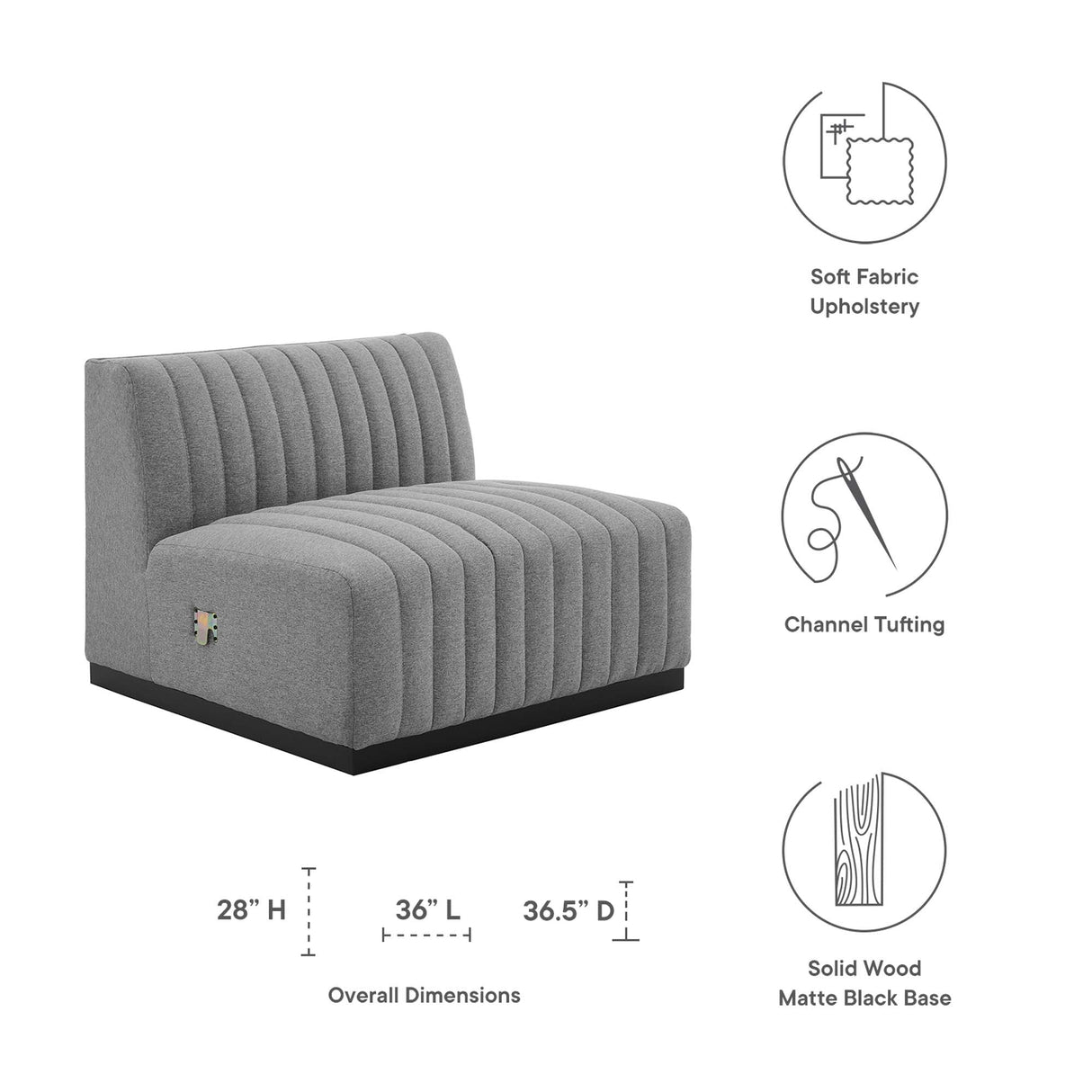 Conjure Channel Tufted Upholstered Fabric Armless Chair - Modern Glam & Vertical Tufting
