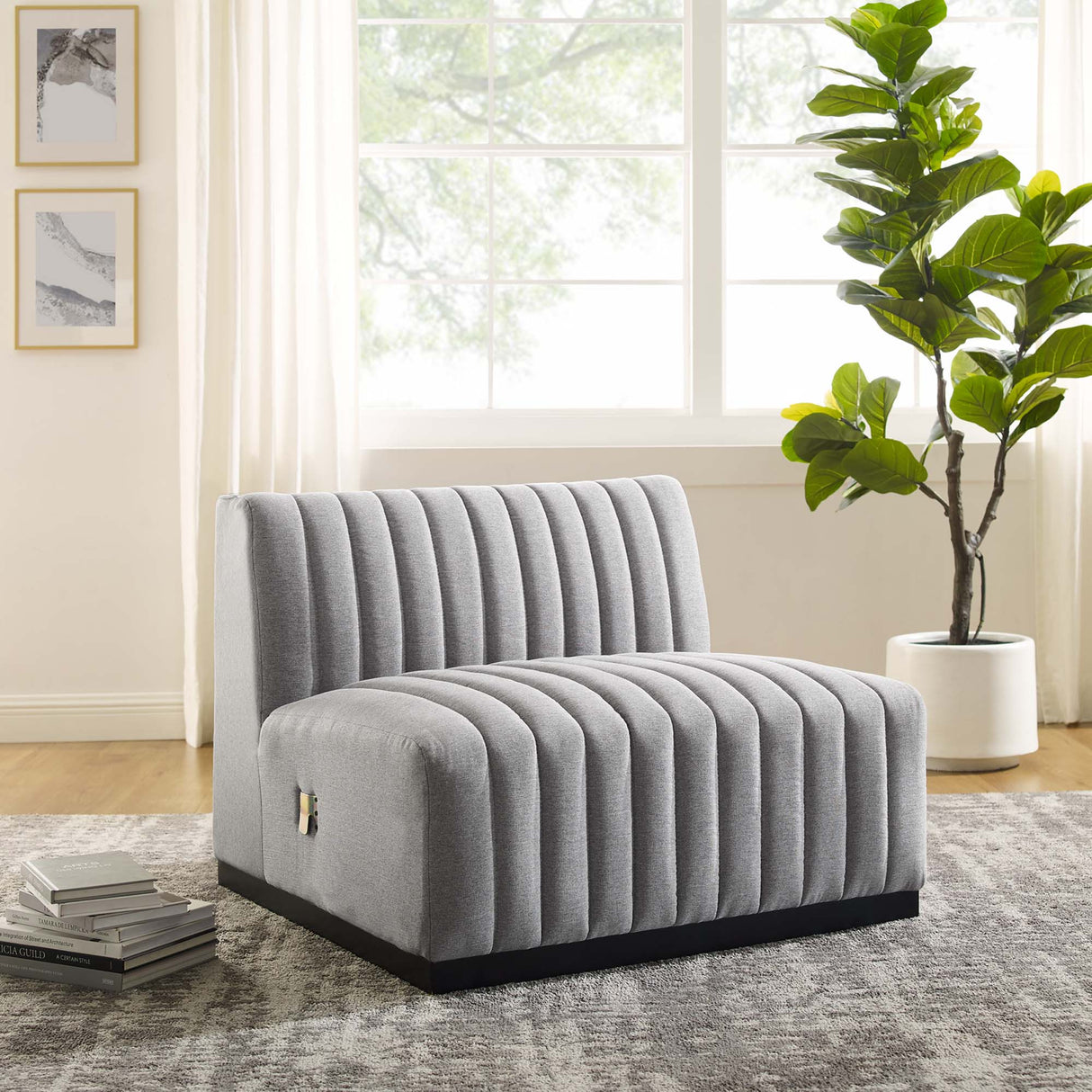Conjure Channel Tufted Upholstered Fabric Armless Chair - Modern Glam & Vertical Tufting
