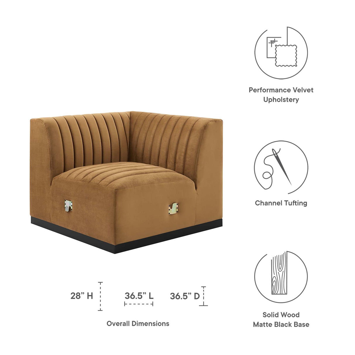 Conjure Channel Tufted Performance Velvet Left Corner Chair - Modern Glam & Stain-Resistant Modular Seating