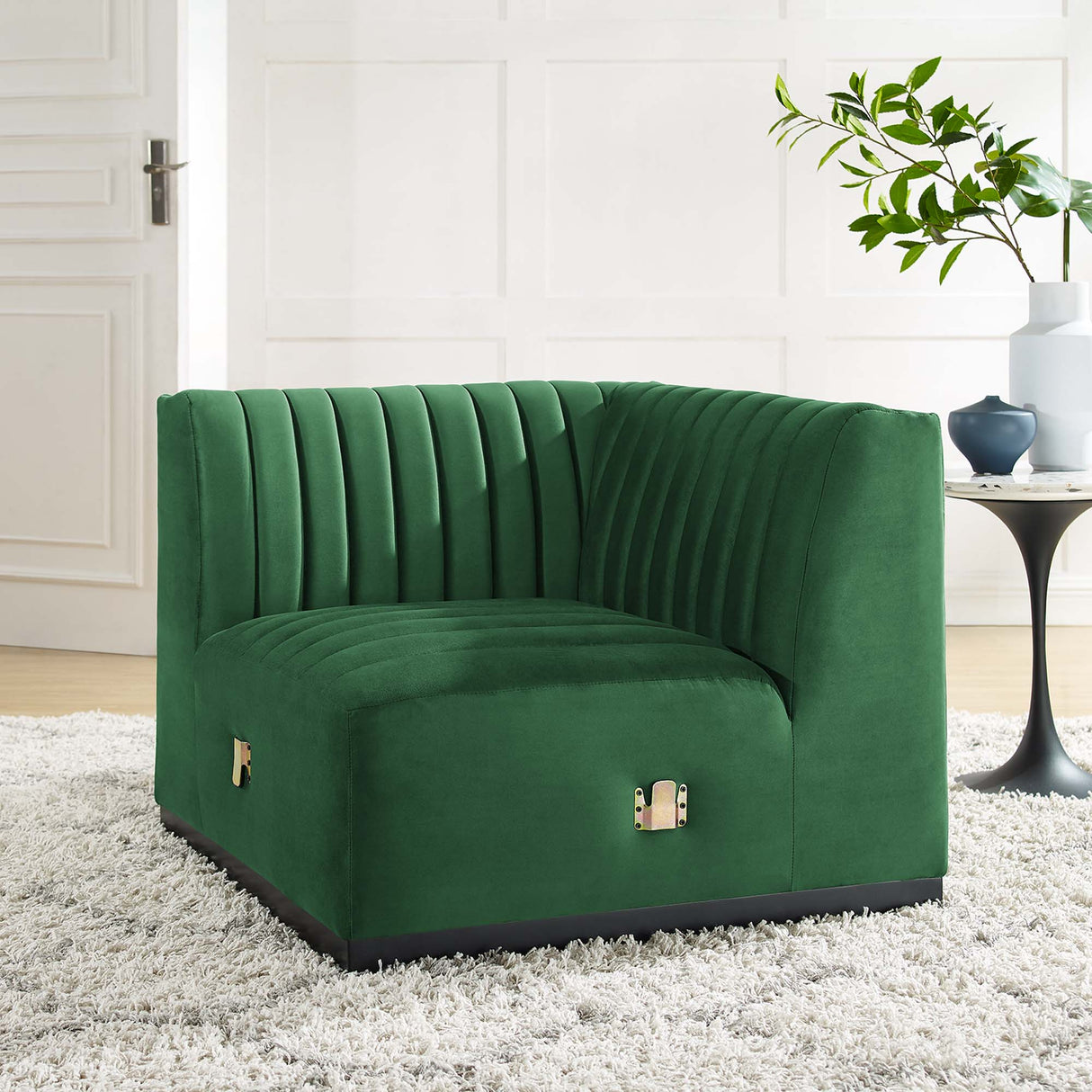 Conjure Channel Tufted Performance Velvet Left Corner Chair - Modern Glam & Stain-Resistant Modular Seating