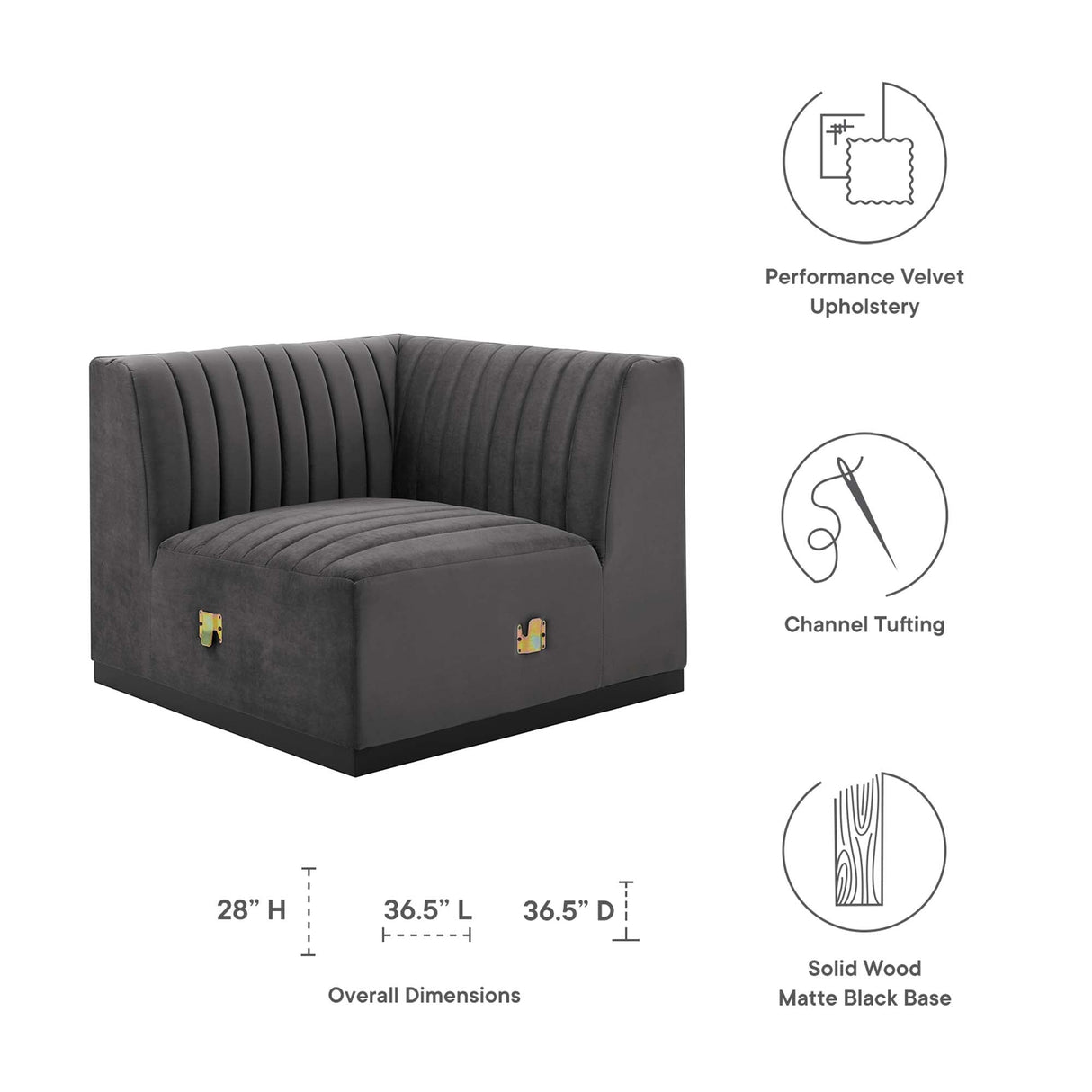Conjure Channel Tufted Performance Velvet Left Corner Chair - Modern Glam & Stain-Resistant Modular Seating