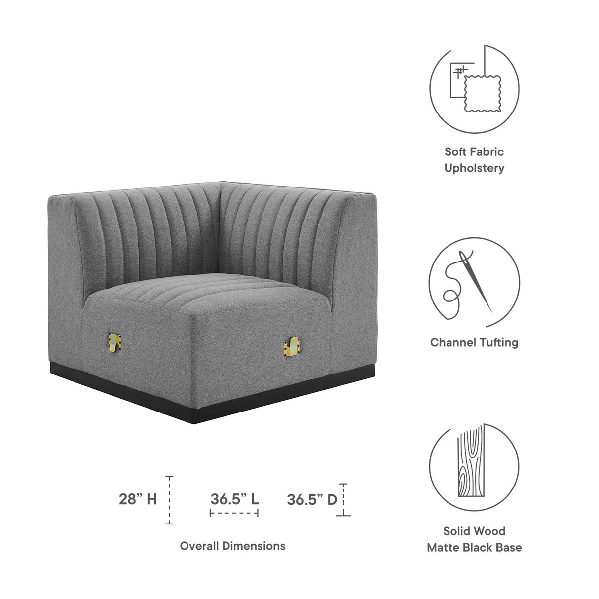 Conjure Channel Tufted Upholstered Fabric Left Corner Chair - Modern Glam & Modular Versatility