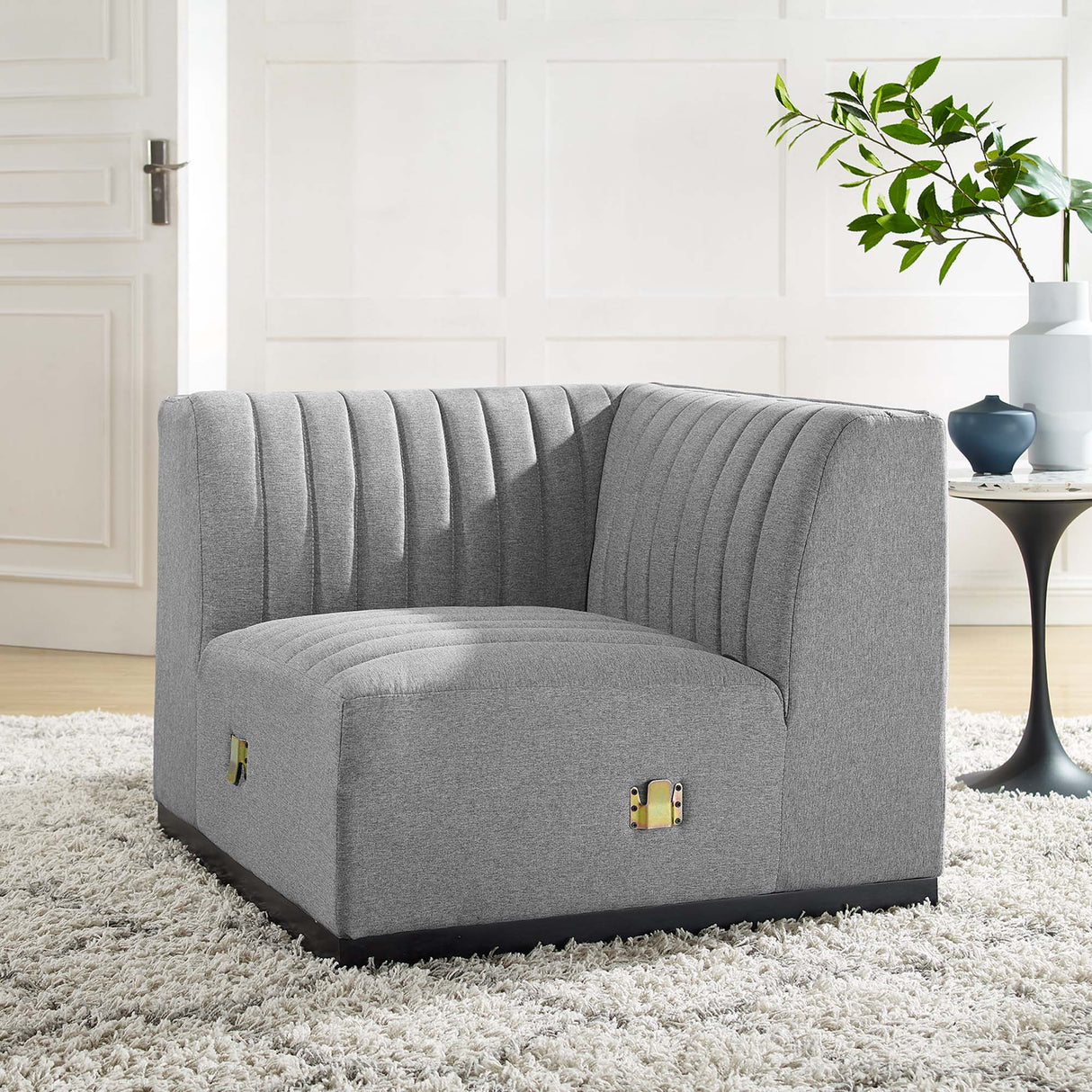 Conjure Channel Tufted Upholstered Fabric Left Corner Chair - Modern Glam & Modular Versatility