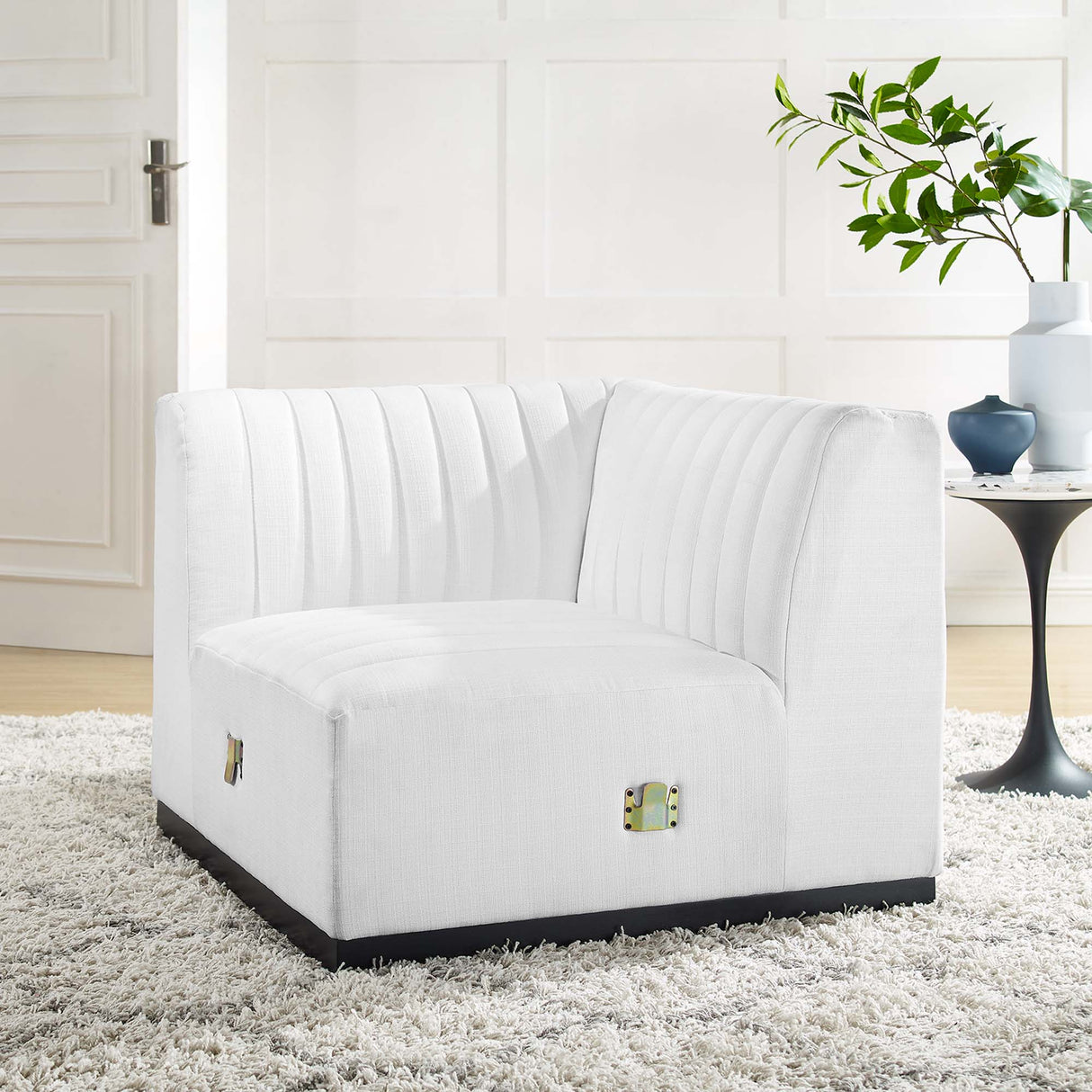 Conjure Channel Tufted Upholstered Fabric Left Corner Chair - Modern Glam & Modular Versatility
