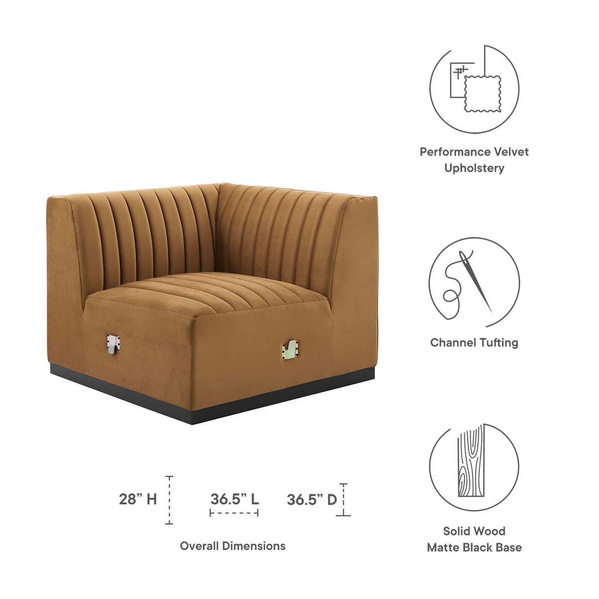 Conjure Channel Tufted Performance Velvet Right Corner Chair - Glam Deco & Modular Sectional Piece