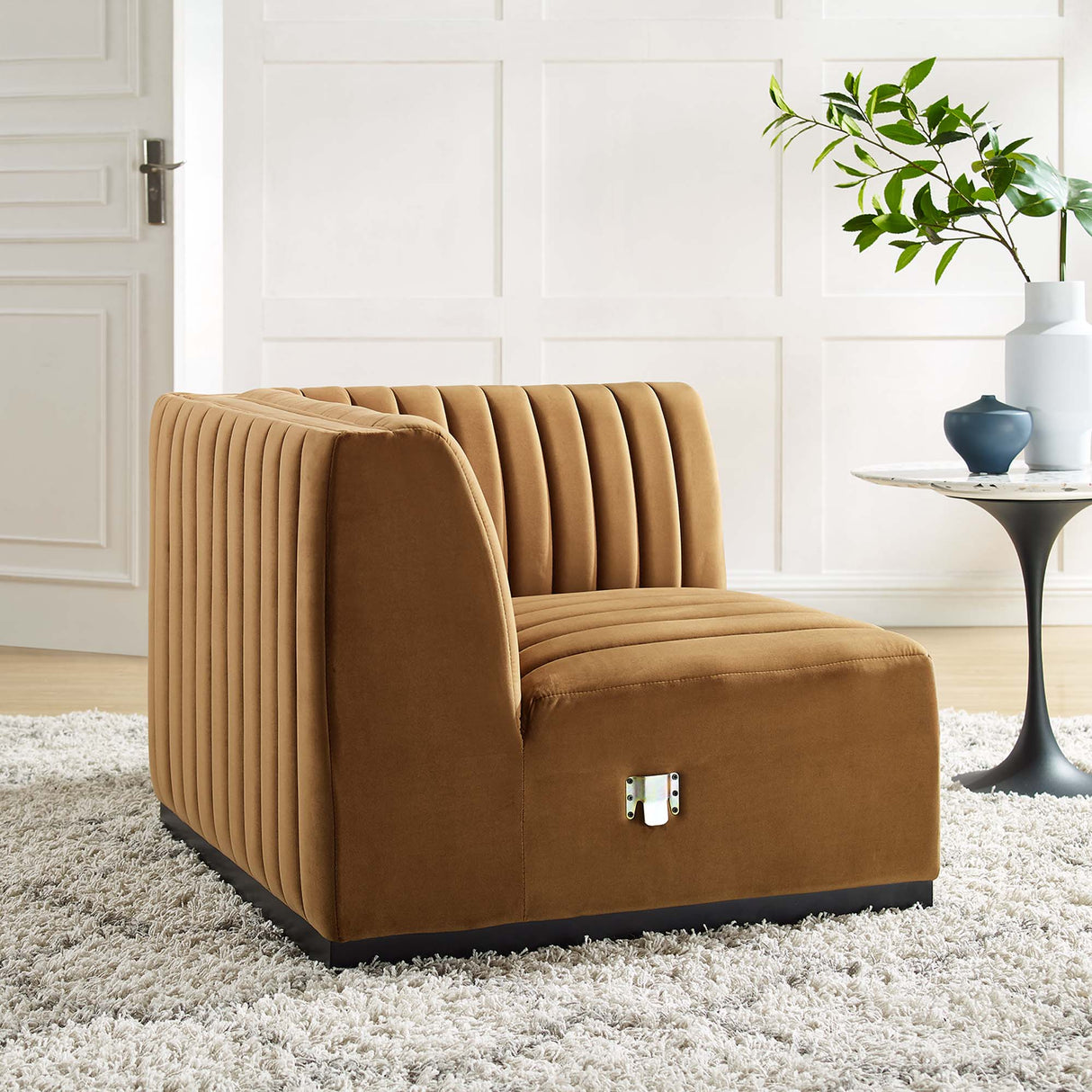 Conjure Channel Tufted Performance Velvet Right Corner Chair - Glam Deco & Modular Sectional Piece
