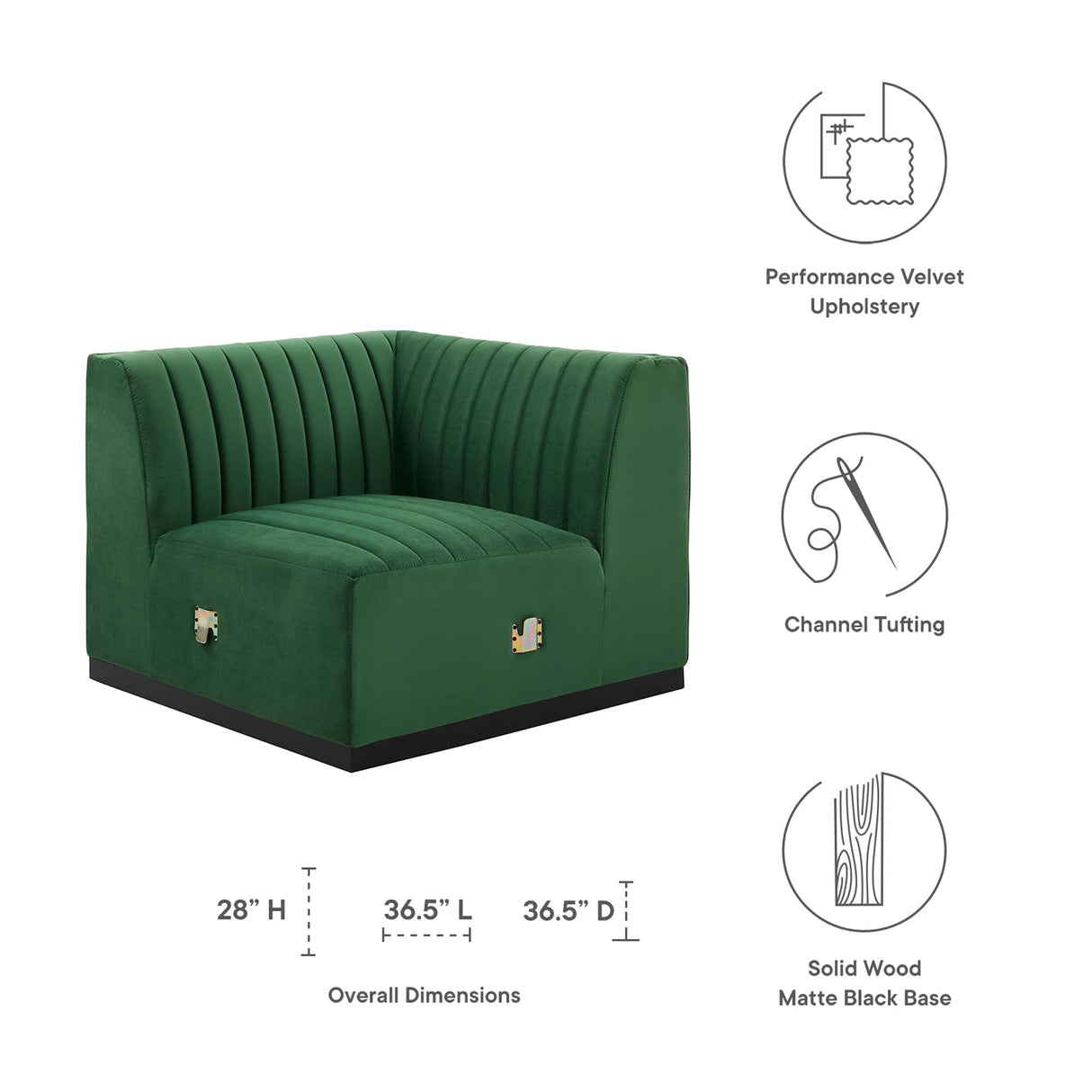 Conjure Channel Tufted Performance Velvet Right Corner Chair - Glam Deco & Modular Sectional Piece