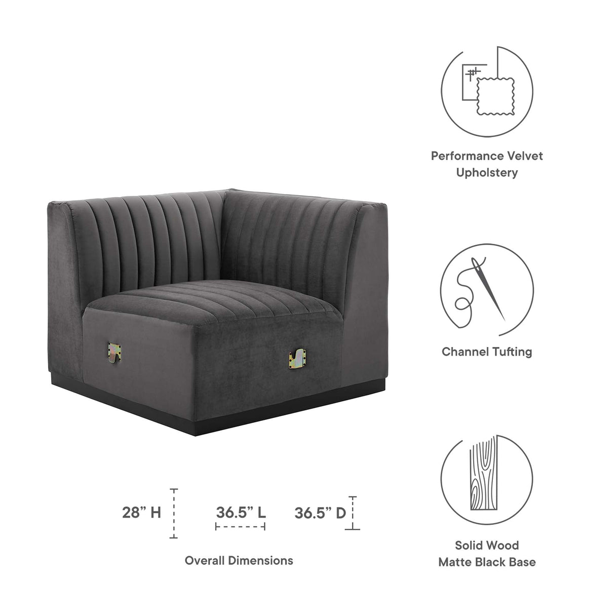Conjure Channel Tufted Performance Velvet Right Corner Chair - Glam Deco & Modular Sectional Piece
