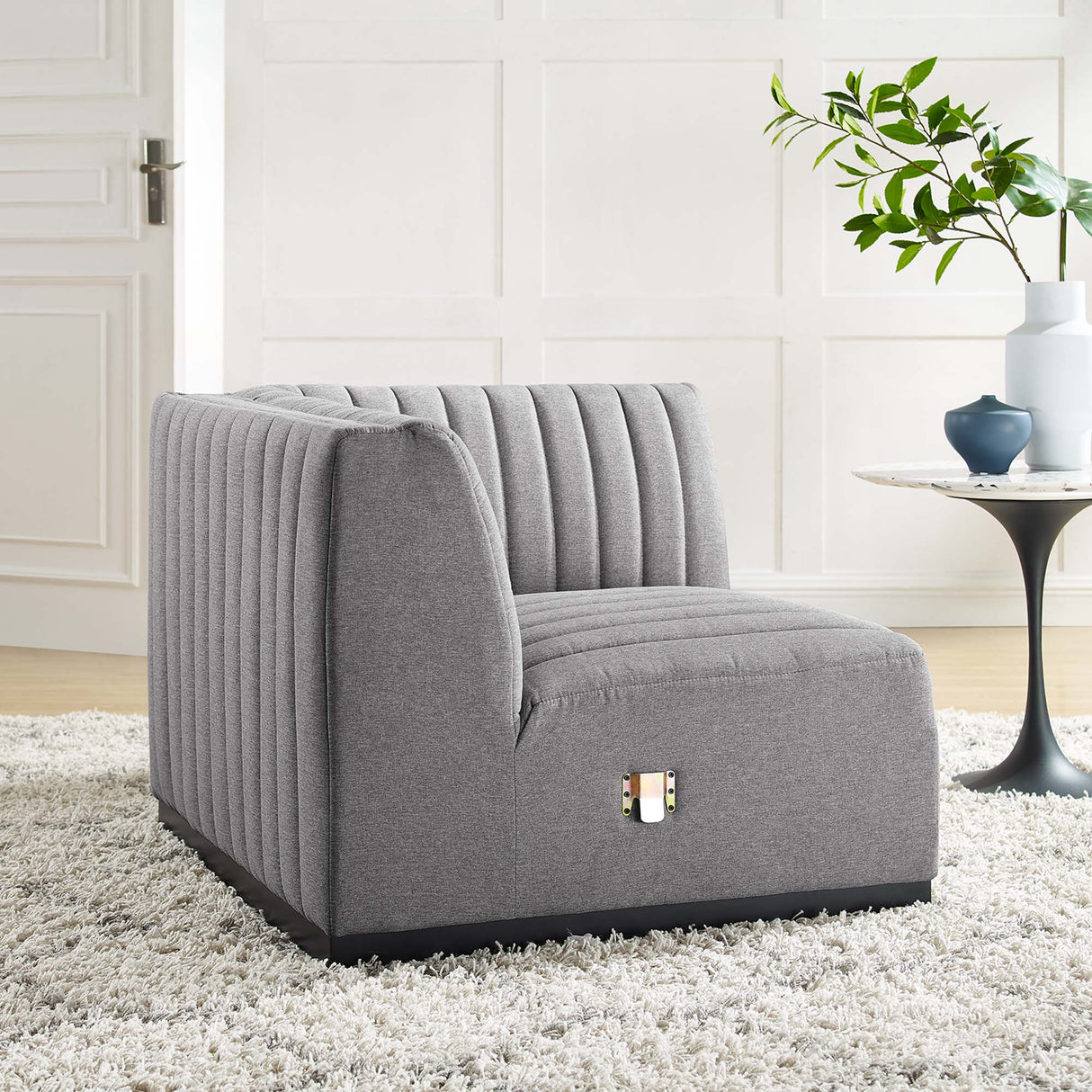 Conjure Channel Tufted Upholstered Fabric Right Corner Chair - Modern Glam & Modular Versatility