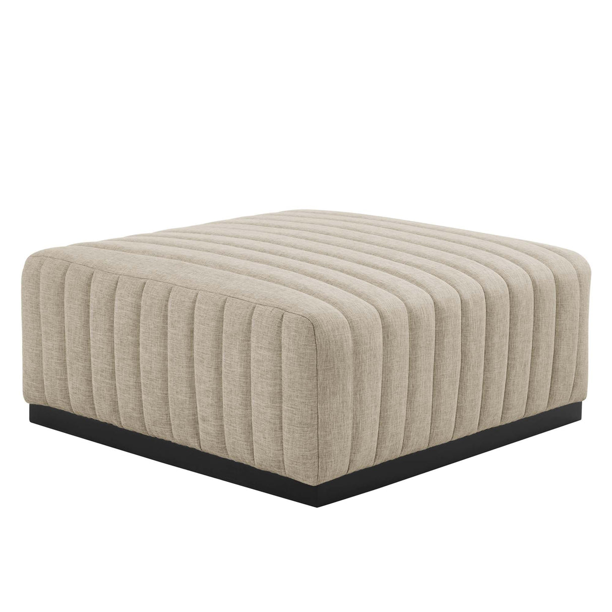 Conjure Channel Tufted Upholstered Fabric Ottoman - Modern Glam & Vertical Piping Accent