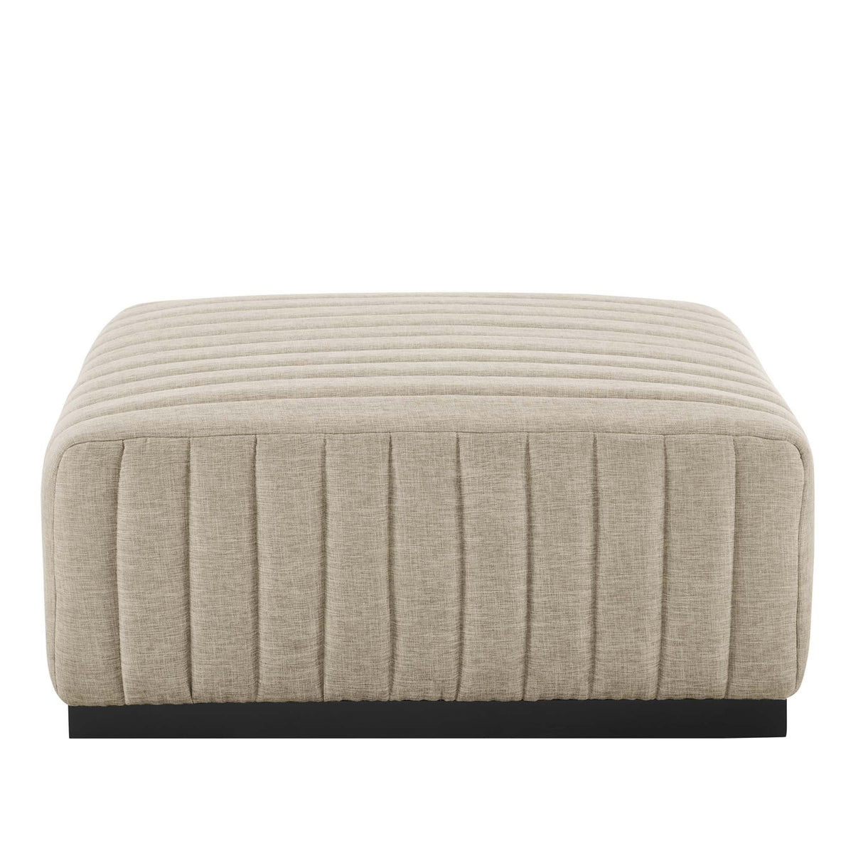 Conjure Channel Tufted Upholstered Fabric Ottoman - Modern Glam & Vertical Piping Accent